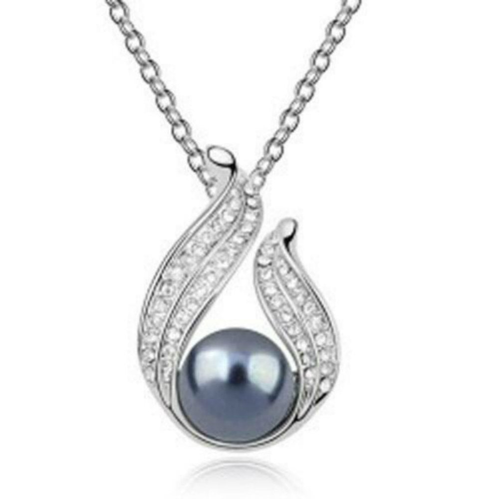 Micro Pave White Gold Plated Tahitian Created Pearl Statement Necklace