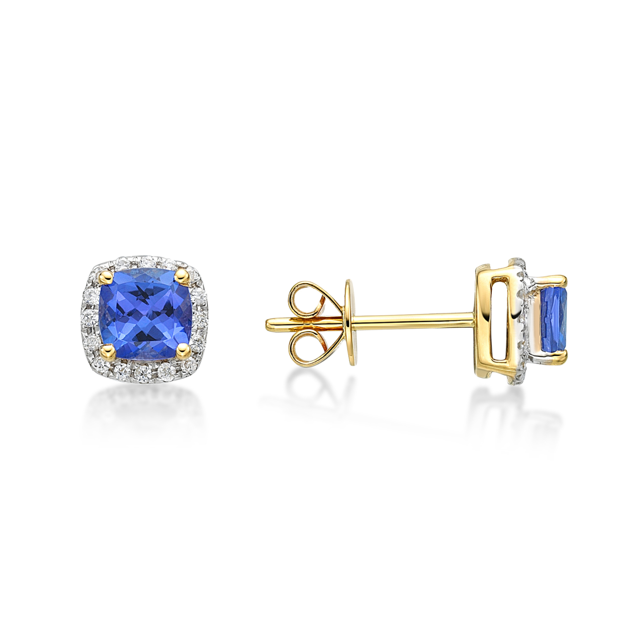 Blue Halo Studs With Detailed Sides In Gold Plating Earrings
