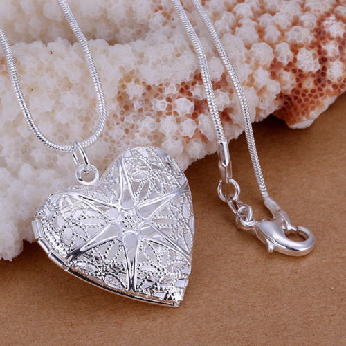 Filigree Style Heart Locket Necklace, Multiple Finishes - Silver