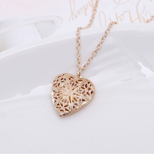 Filigree Style Heart Locket Necklace, Multiple Finishes - Gold