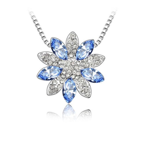 18K White Gold Plated Snowflake Rose Flower Necklace In 18 For Women