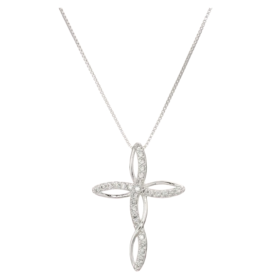 Infinity Cross 14k White Gold Plated Diamond Accent Pendant Necklace