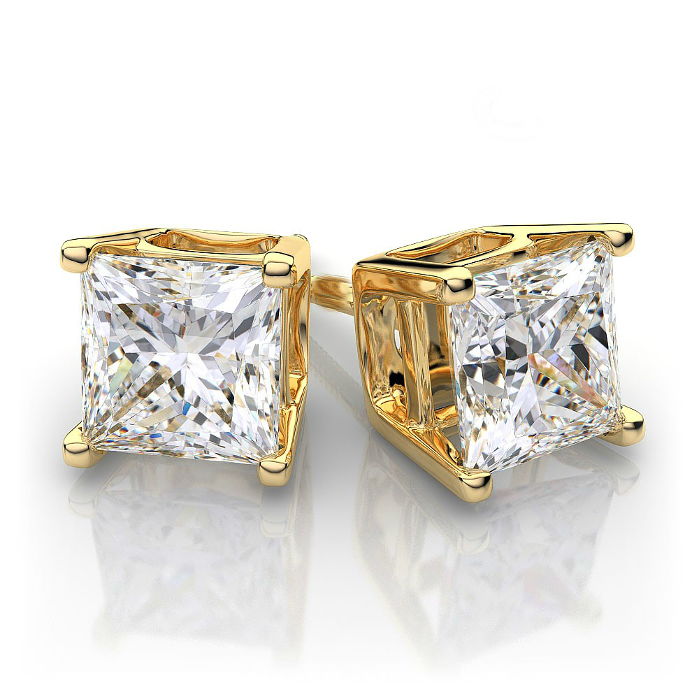 Solid 14K White Gold Plated Earrings With Cubic Zirconia Elements Crystals - Square Gold
