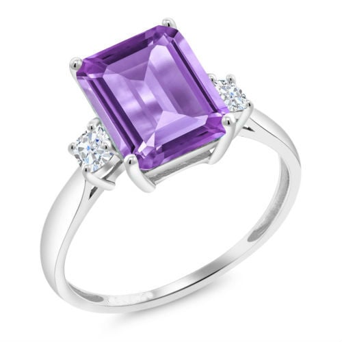 18K White Gold Plated Princess Cut Amethyst CZ Ring - Size 9