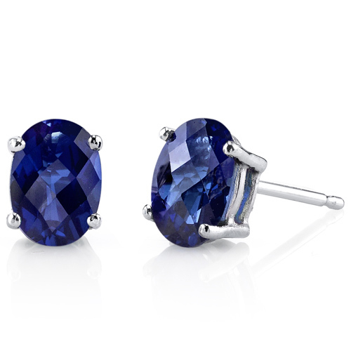 3.44 CTTW Round Oval Halo Stud Earrings Cubic Zirconia - Blue Sapphire