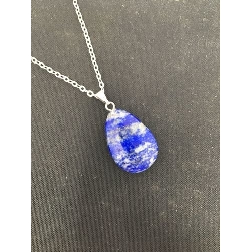 Sterling Silver Natural Blue Lapis Drop Pendant Necklace