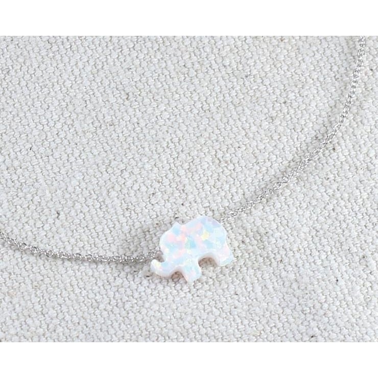 Pretty Opal Elephant Pendant Necklace Elephant Charm Sterling Silver Necklace - Pink Opal