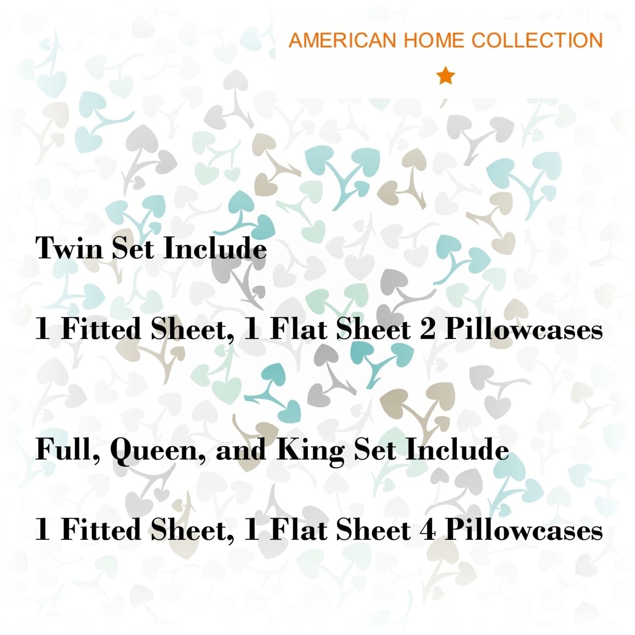 American Home Collection Ultra Soft 4-6 Piece Heart Leaf Romance Printed Bed Sheet Set - King