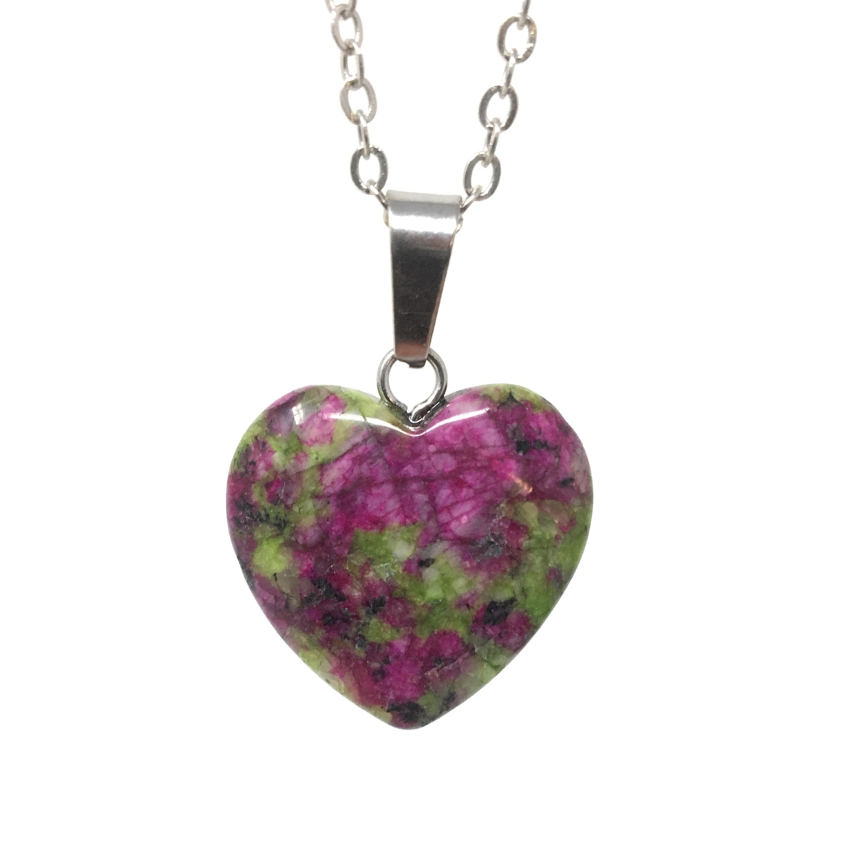 Sterling Silver Plated Stone Heart Pendant Necklace - Watermelon
