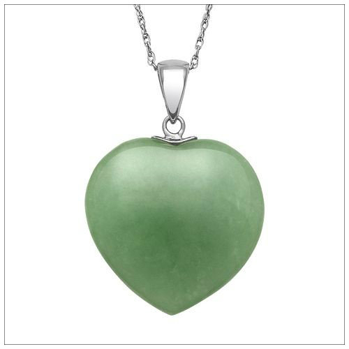Sterling Silver Plated Stone Heart Pendant Necklace - Green