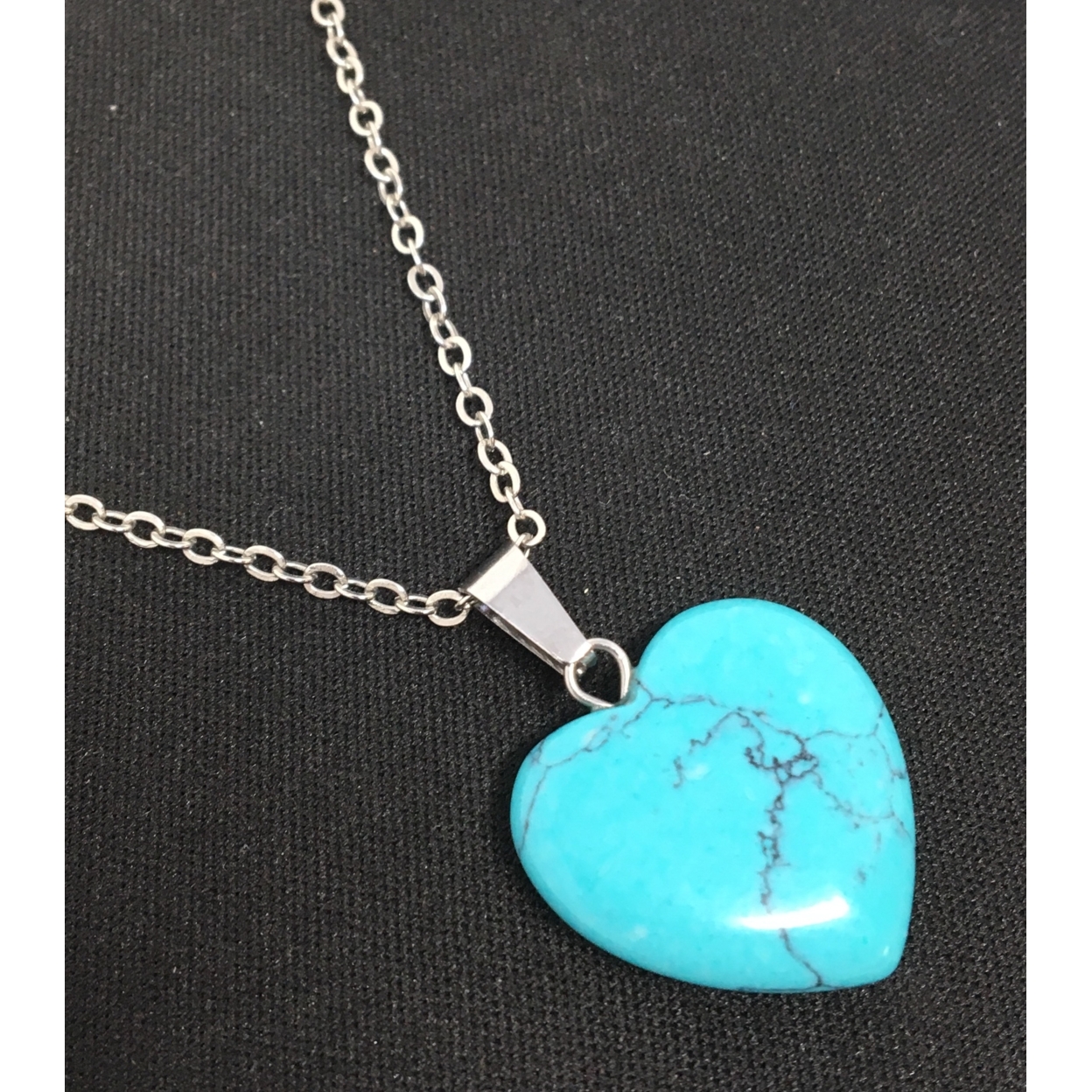 Sterling Silver Plated Stone Heart Pendant Necklace - Turquoise