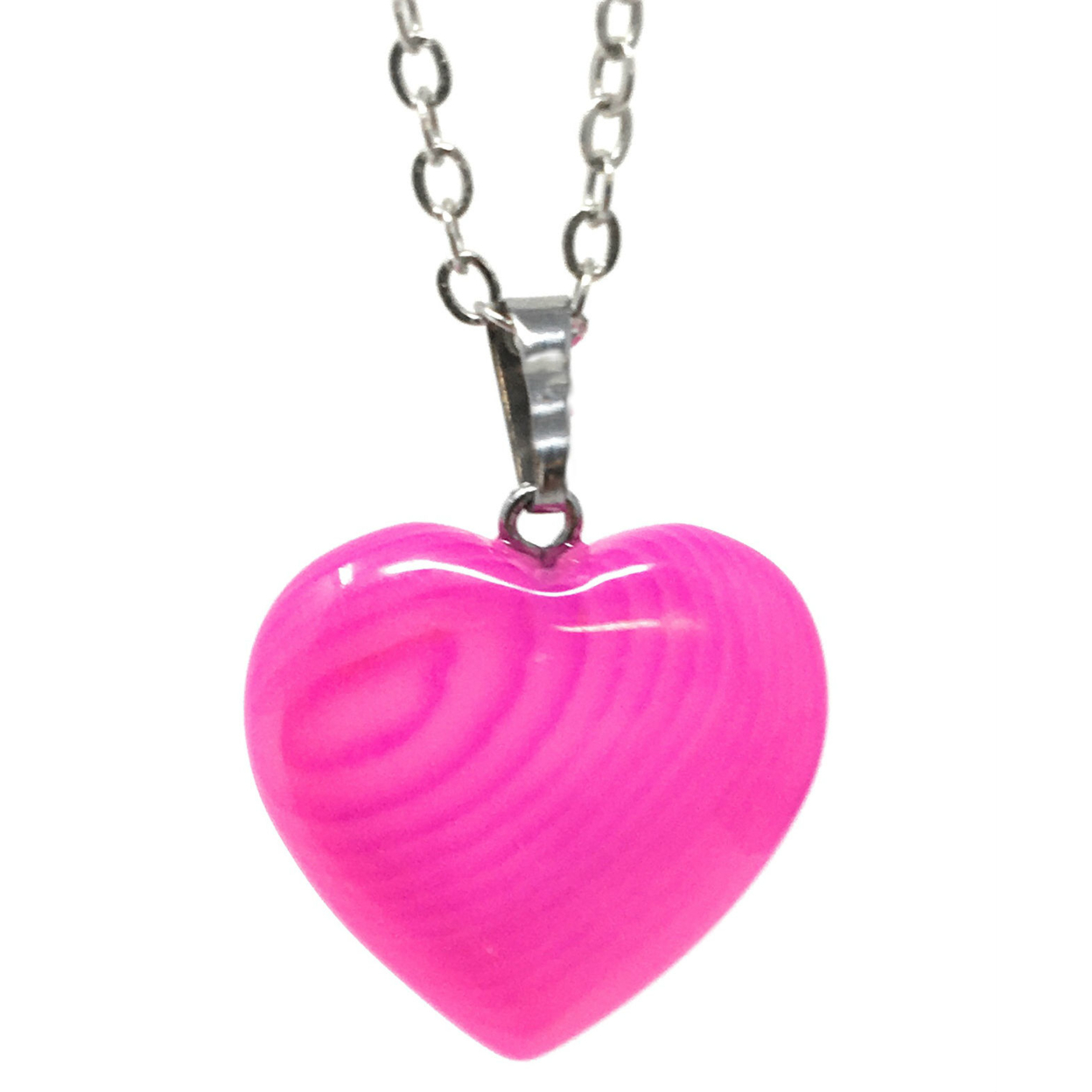Sterling Silver Plated Stone Heart Pendant Necklace - Bubble Gum