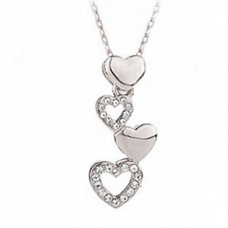 Sterling Silver CZ Multi Heart Drop Dangle Pendant Necklace