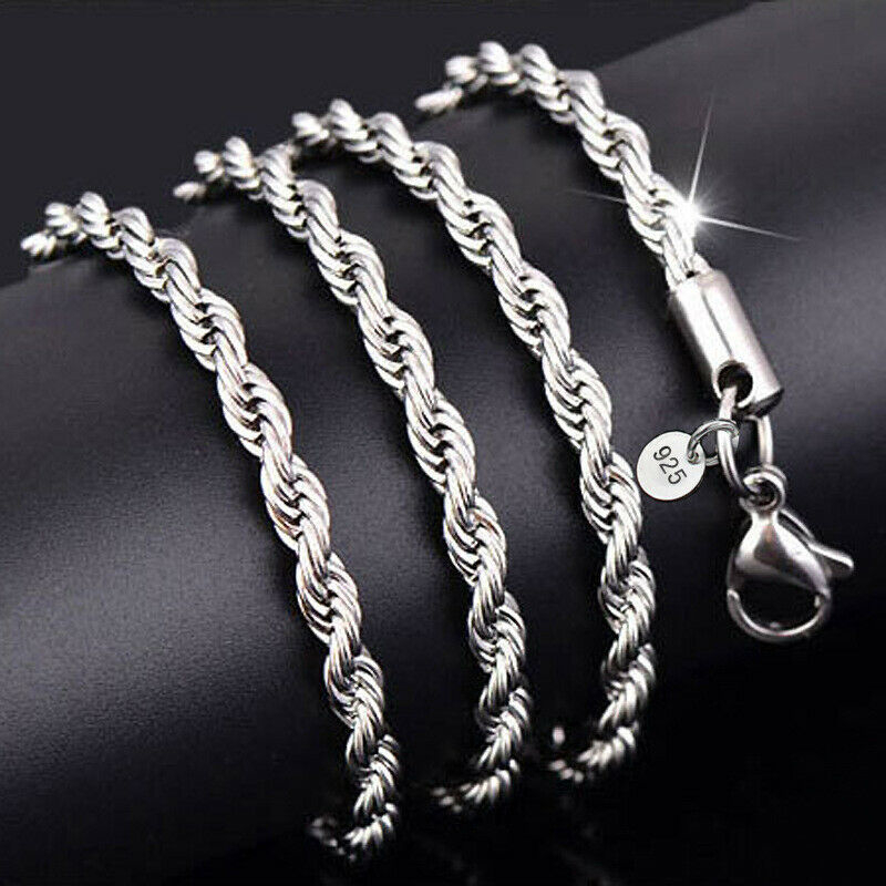 Italian Sterling Silver 2mm Diamond Cut Rope Chain Necklace - 18 Inches