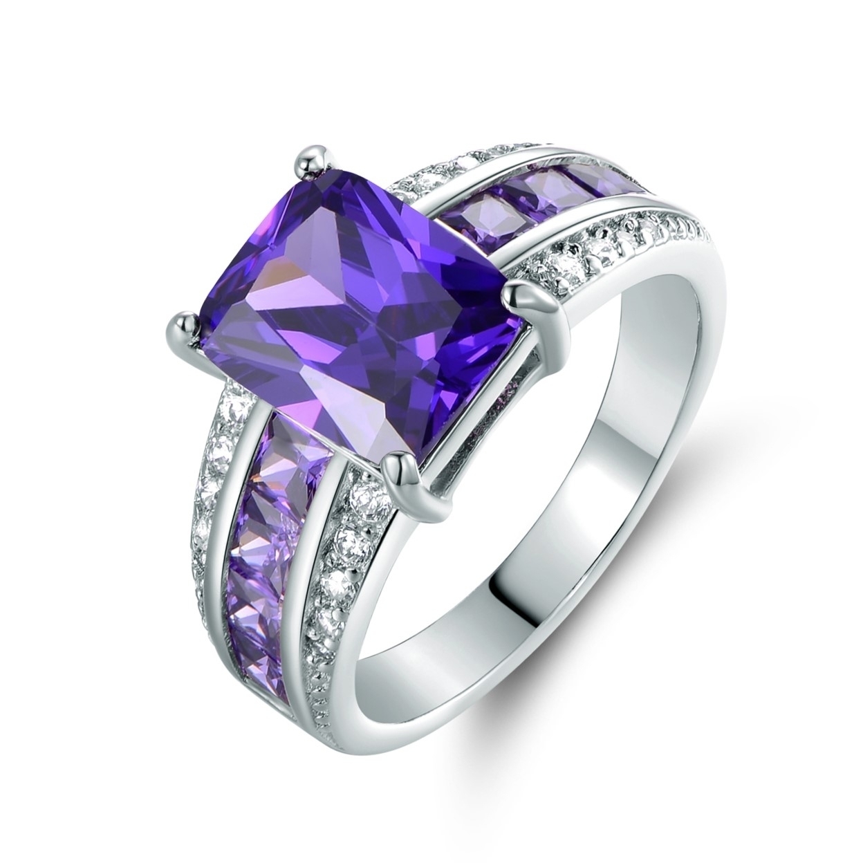 Princess Cut Amethyst Ring For Women – Refined 18K Gold-Plated Engagement Ring Adorned With Amethyst And Cubic Zirconia Stones - 9