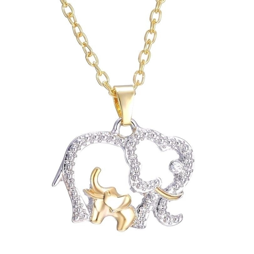 18K Gold Plated Mom And Baby Elephants Pendant Necklace Charm
