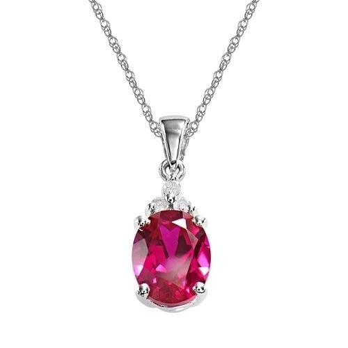 18K White Gold Plated Oval CZ Drop Pendant Necklace - Red