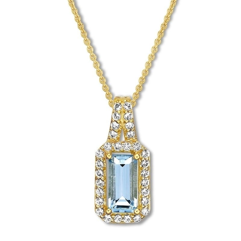 18K Gold Plated Emerald-Cut Aqua Drop Pendant Necklace CZ Crystals
