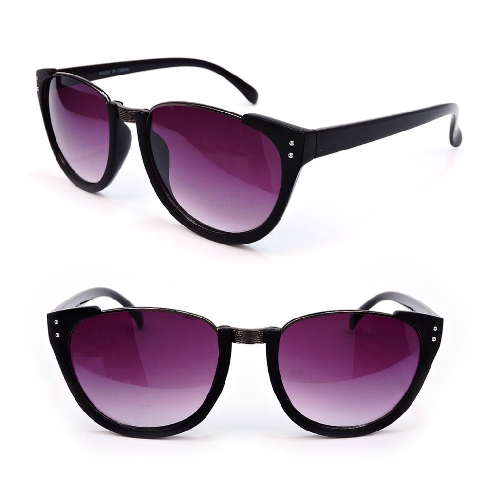Clubmaster Semi Frame Black Tortoise Women's Fashion Sunglasses - Black