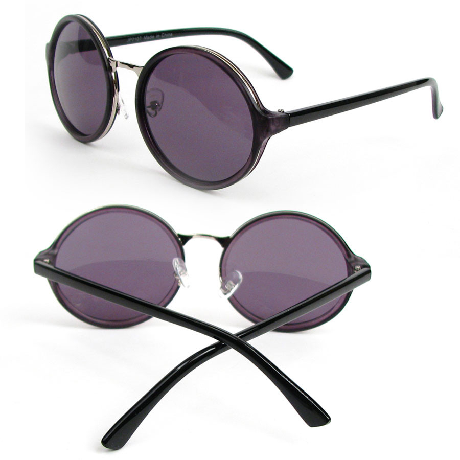 Round Glasses Cyber Goggles Vintage Retro Style Man Or Women's Sunglasses - Black Shine