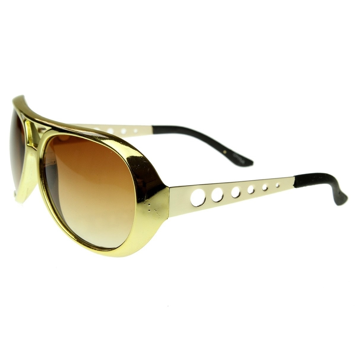 Large Elvis King Of Rock Rock & Roll TCB Aviator Sunglasses - Black