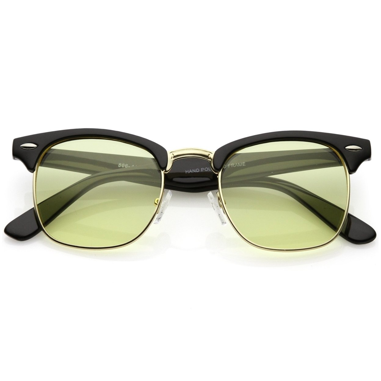 Modern Horn Rimmed Sunglasses Semi Rimless Color Tinted Square Lens 49mm - Black Gold / Green