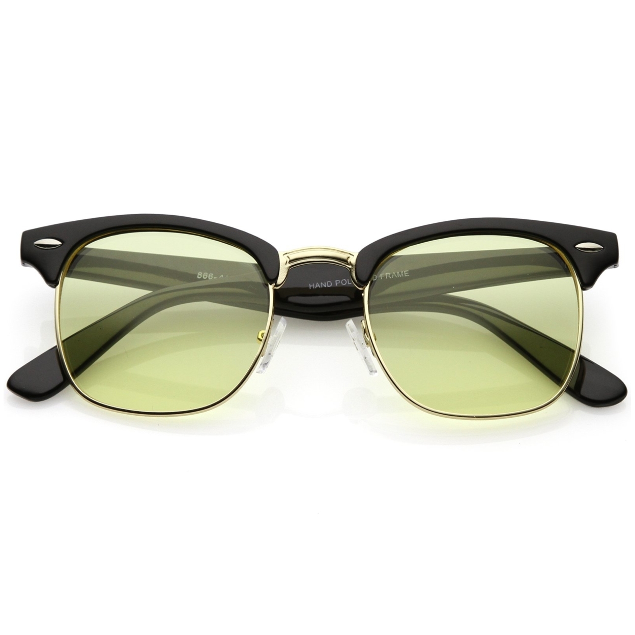 Modern Horn Rimmed Sunglasses Semi Rimless Color Tinted Square Lens 49mm - Black Gold / Purple