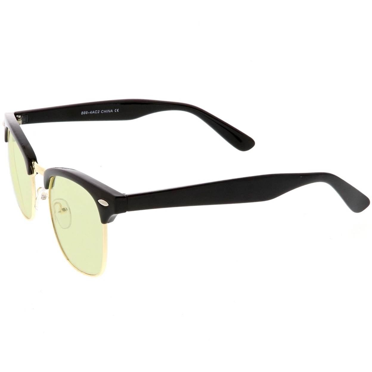 Modern Horn Rimmed Sunglasses Semi Rimless Color Tinted Square Lens 49mm - Black Gold / Blue