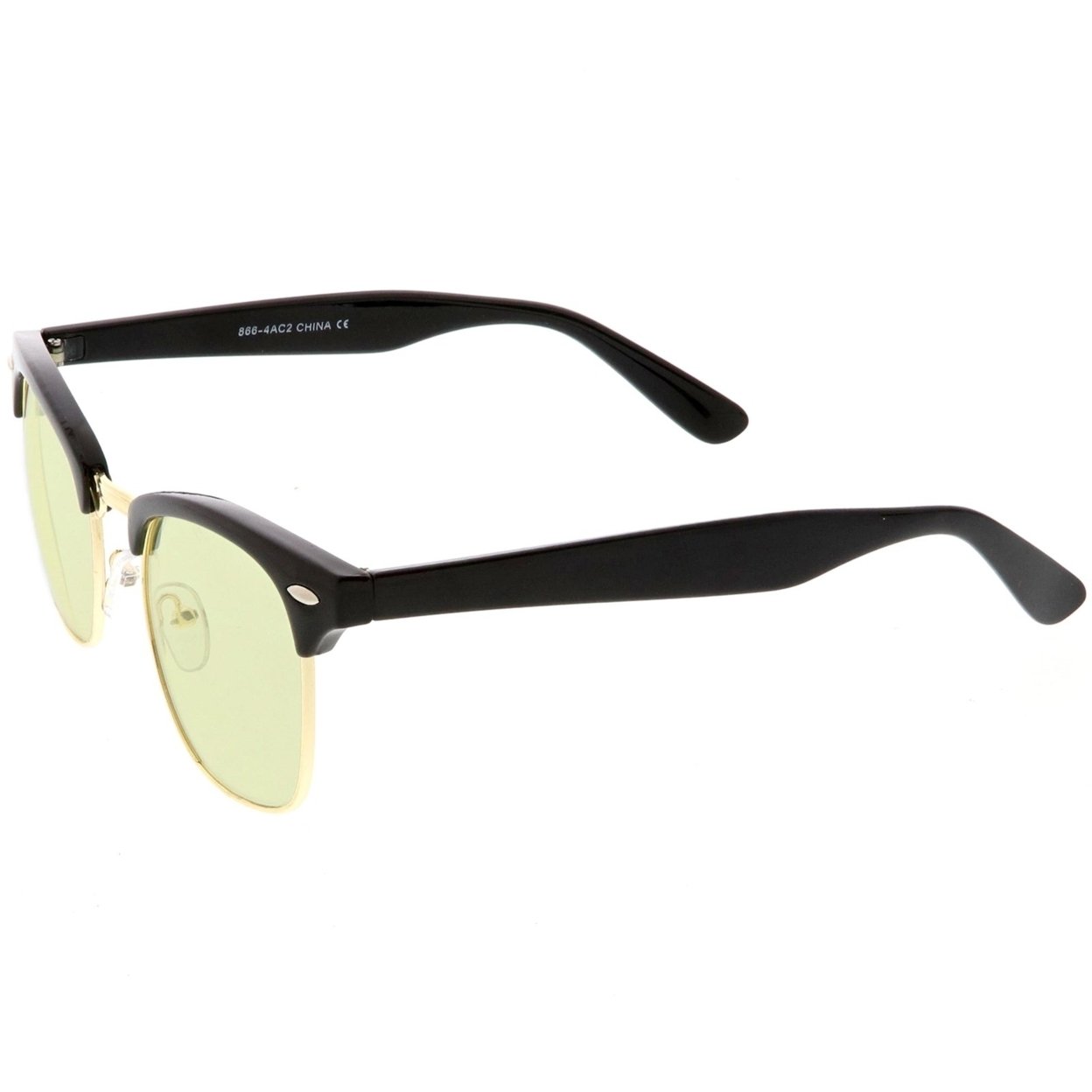 Modern Horn Rimmed Sunglasses Semi Rimless Color Tinted Square Lens 49mm - Black Gold / Green