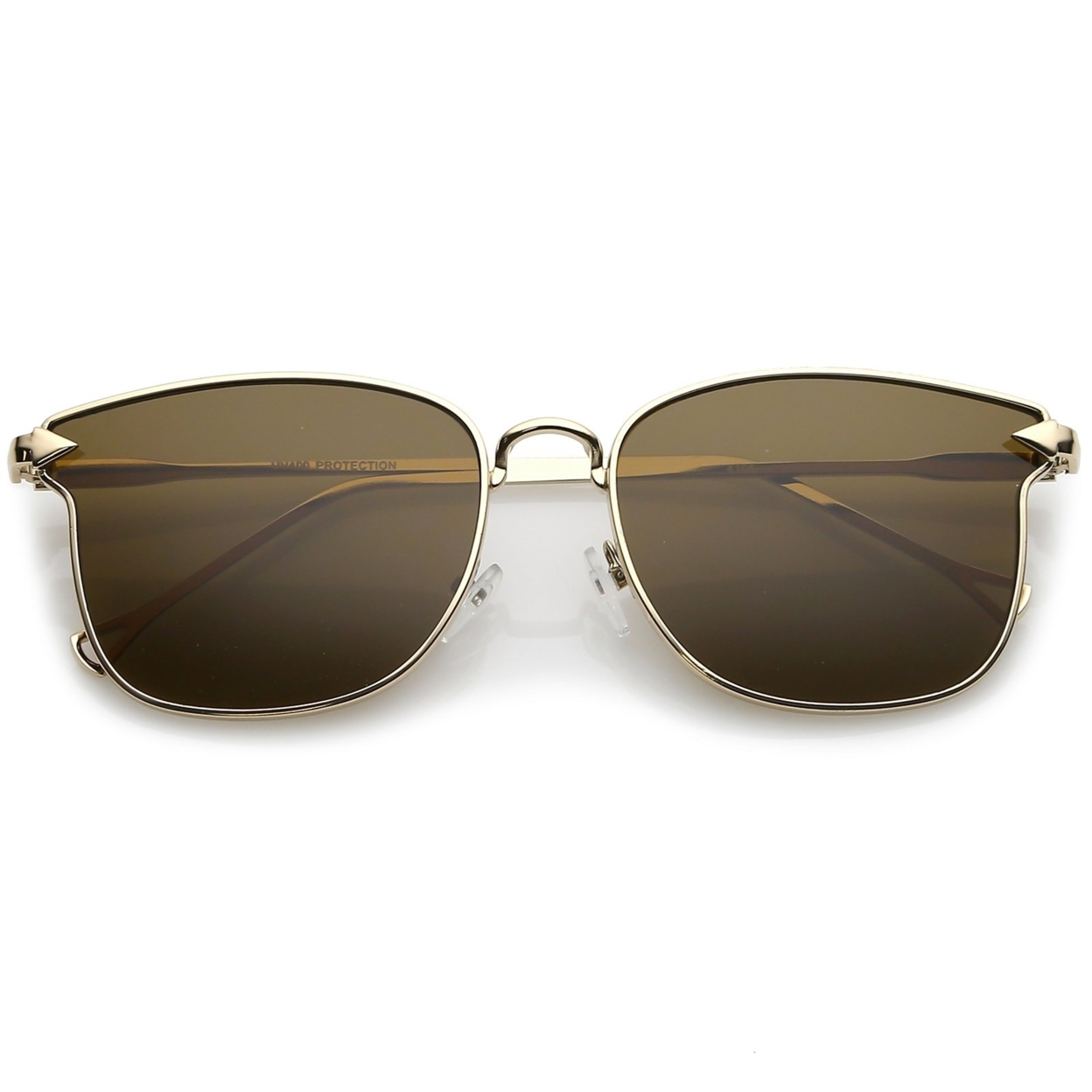 Modern Metal Square Sunglasses With Flat Lenses And Slim Hook Arms 55mm - Gold / Brown