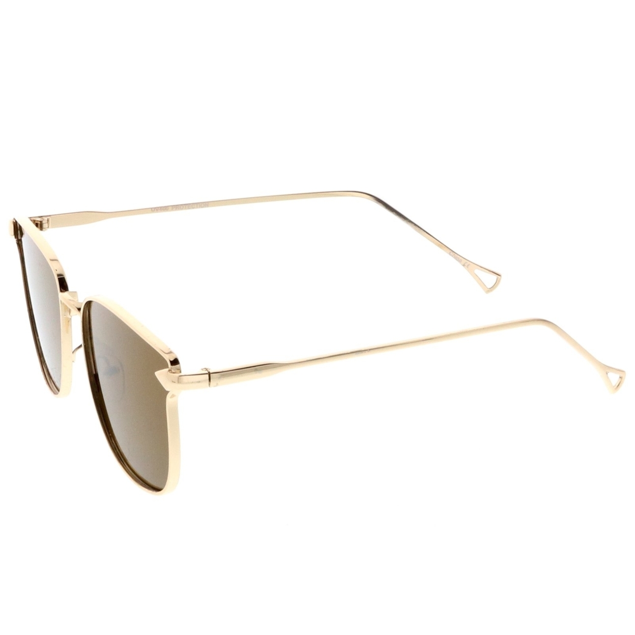 Modern Metal Square Sunglasses With Flat Lenses And Slim Hook Arms 55mm - Gold / Brown