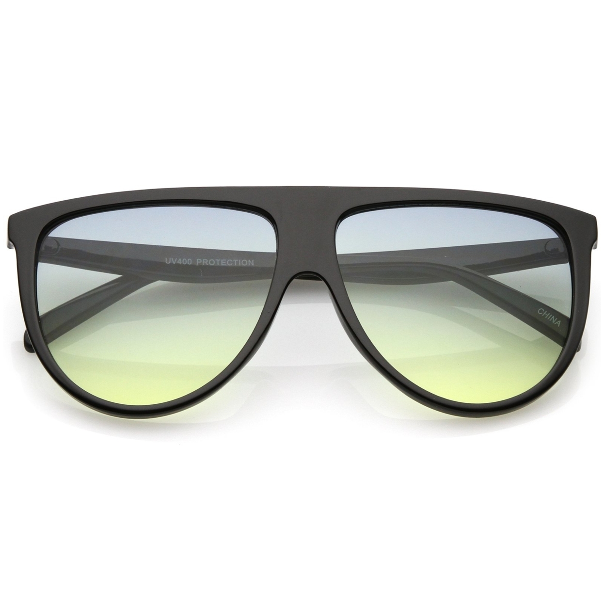 Oversize Flat Top Aviator Sunglasses Gradient Teardrop Flat Lens 60mm - Black / Blue Yellow