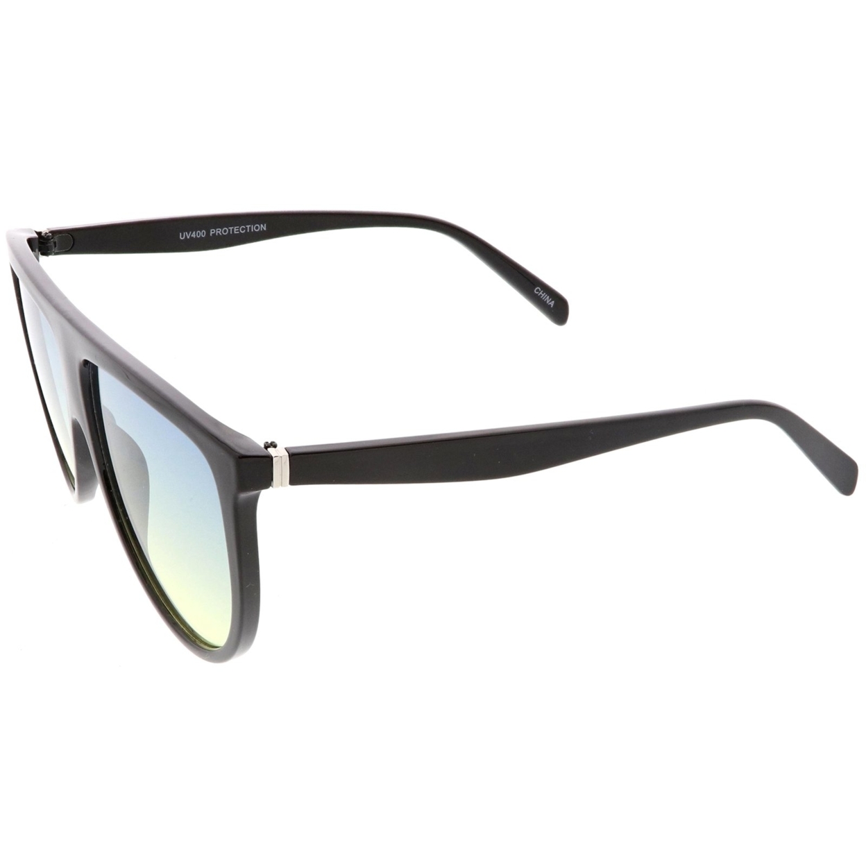 Oversize Flat Top Aviator Sunglasses Gradient Teardrop Flat Lens 60mm - Black / Blue Yellow