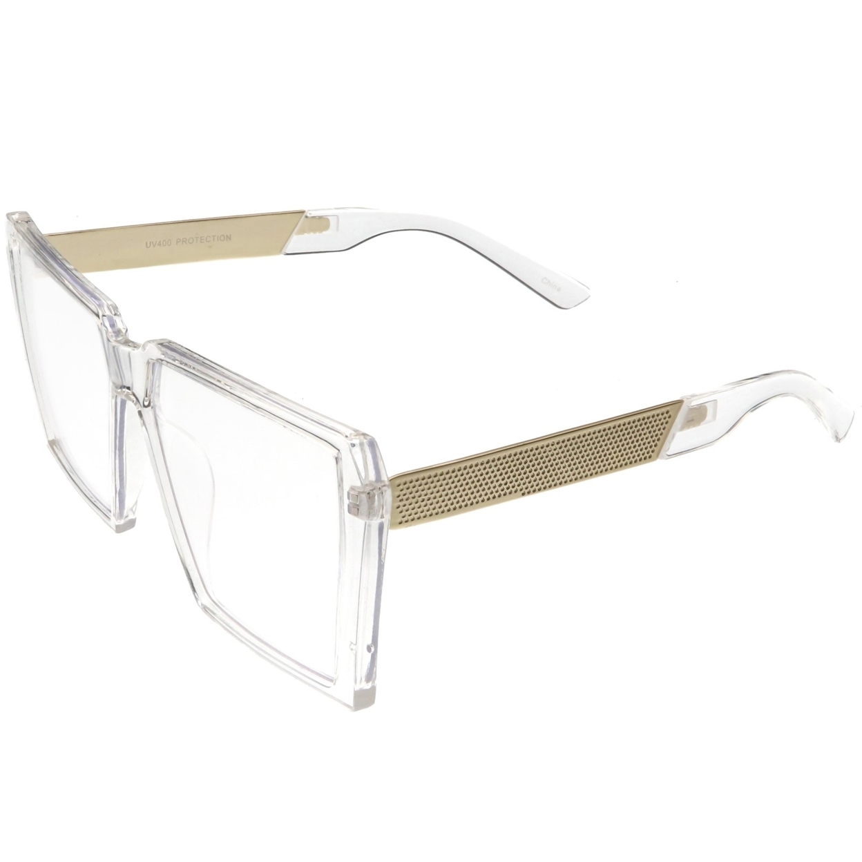 Oversize Modern Chunky Square Eyeglasses Flat Clear Lens 60mm - Tortoise Gold / Clear