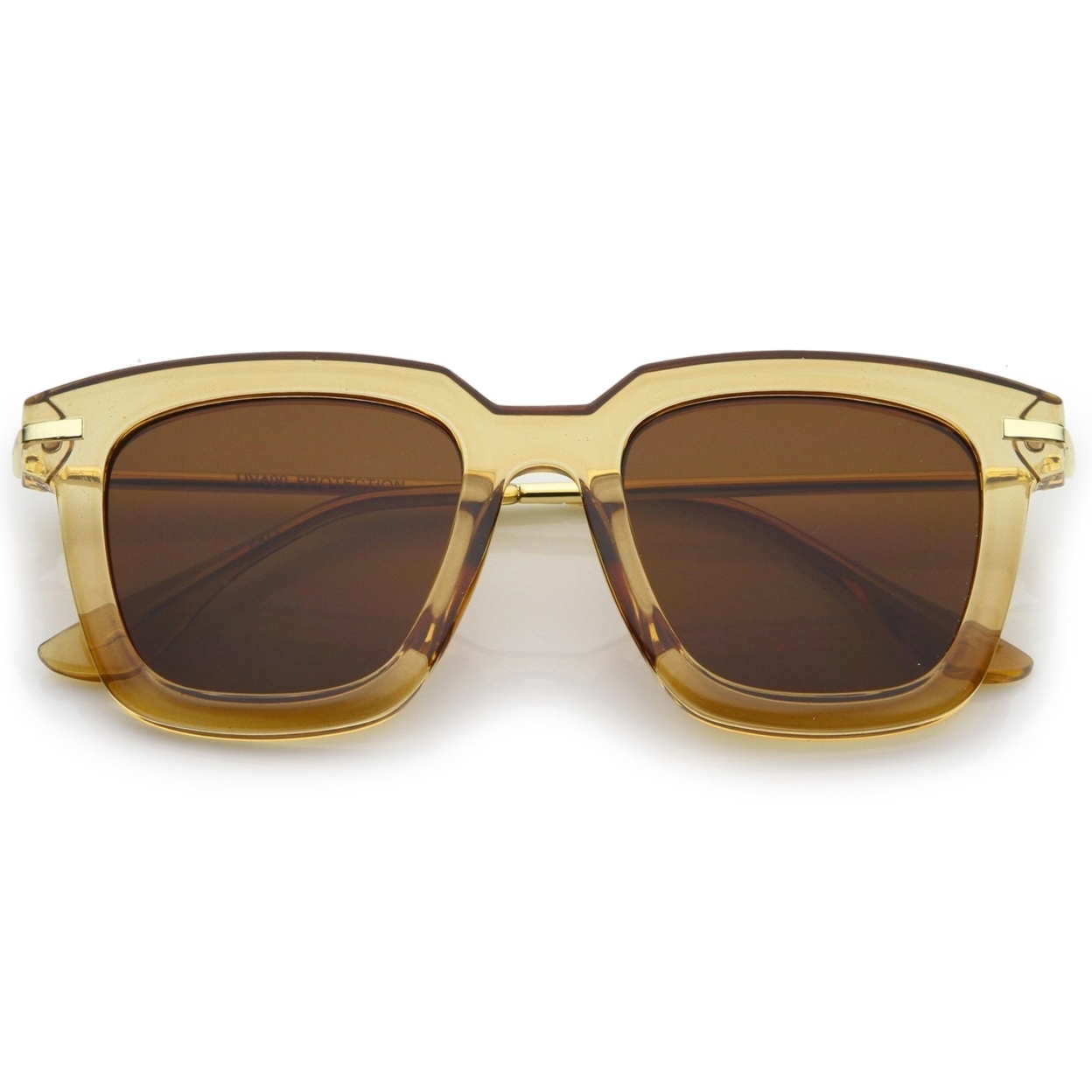 Oversize Slim Metal Temple Square Lens Horn Rimmed Sunglasses 50mm - Smoke-Gold / Smoke