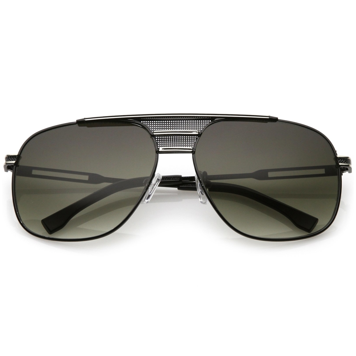 Oversized Aviator Sunglasses Perforated Triple Crossbar Square Lens 60mm - Black Black / Smoke