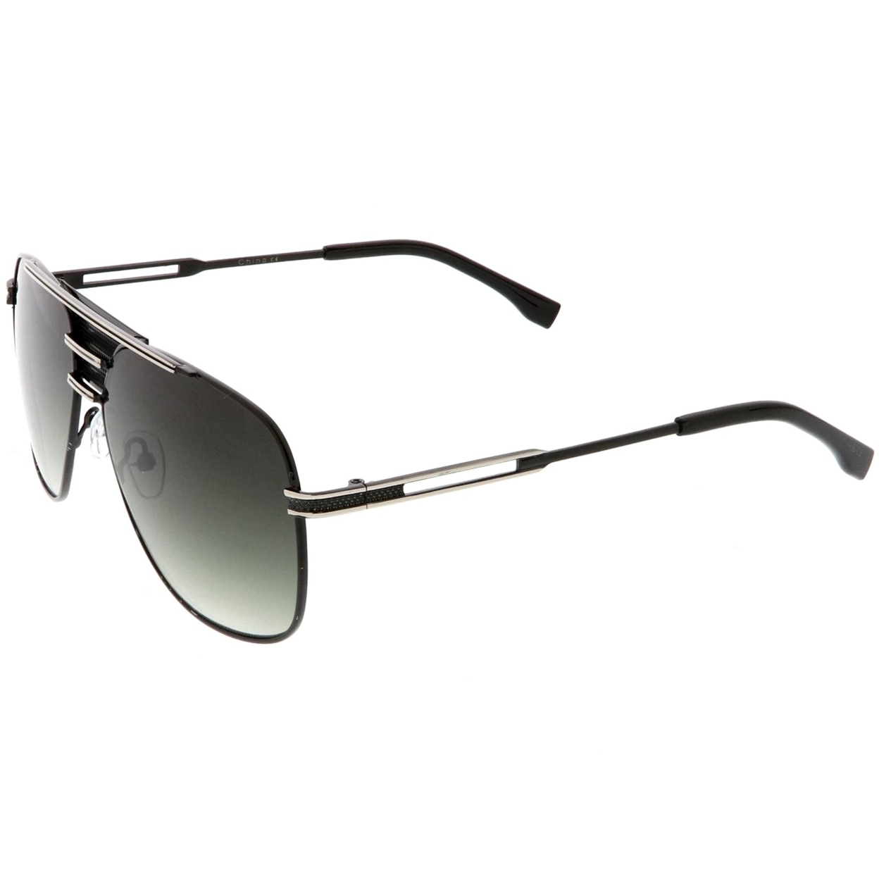 Oversized Aviator Sunglasses Perforated Triple Crossbar Square Lens 60mm - Black Gold / Lavender