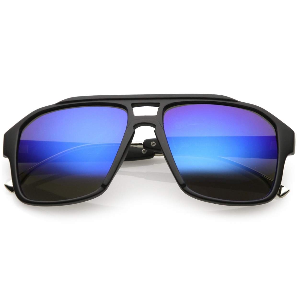 Sporty Aviator Sunglasses Flat Top Keyhole Nose Bridge Square Mirrored Lens 55mm - Matte Black / Silver Mirror
