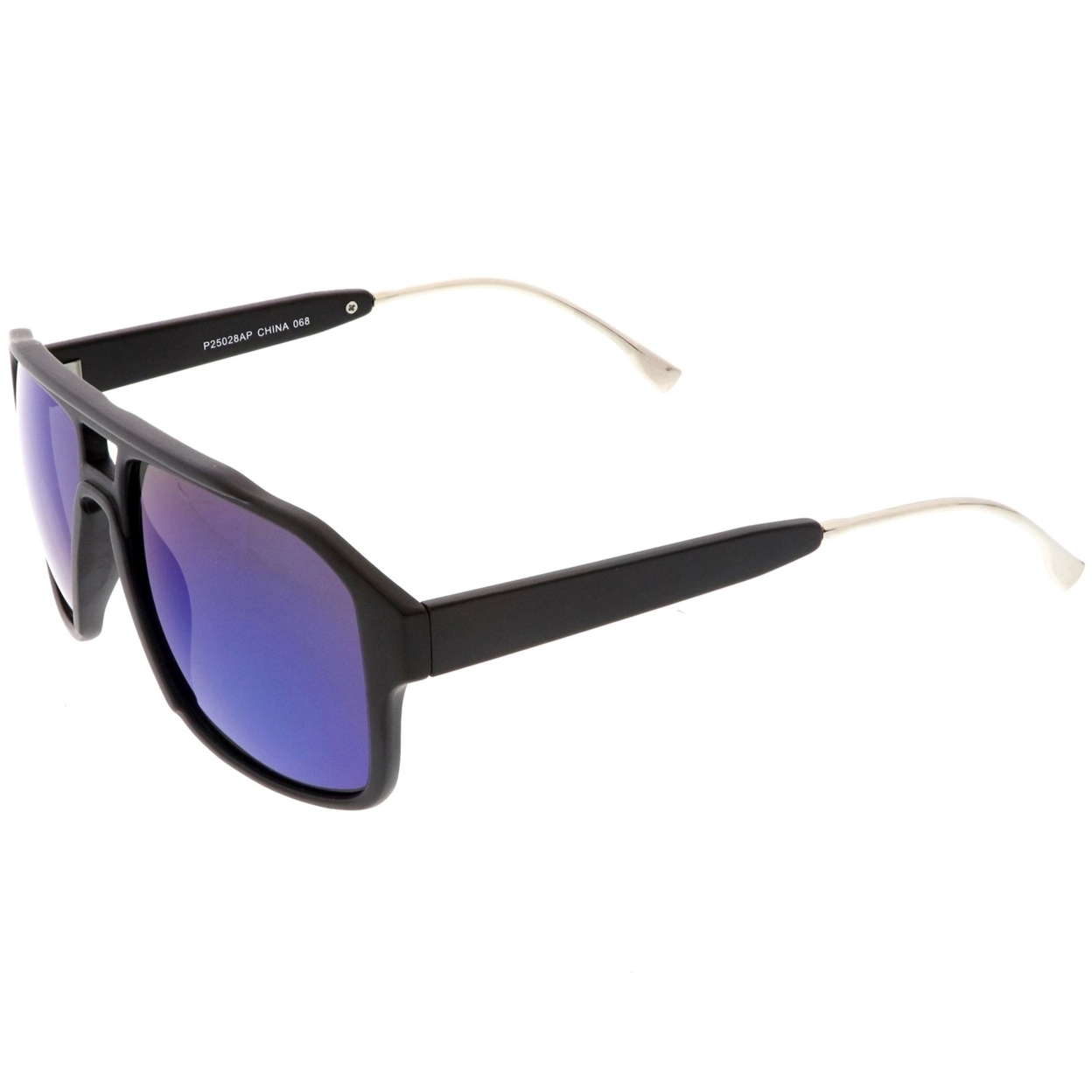 Sporty Aviator Sunglasses Flat Top Keyhole Nose Bridge Square Mirrored Lens 55mm - Matte Black / Gold Mirror