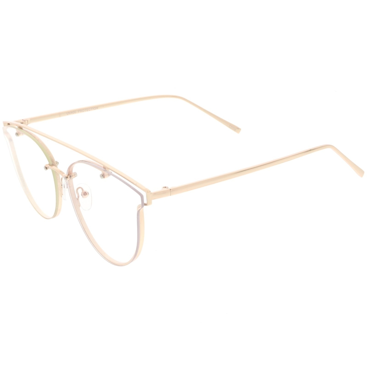 Modern Crossbar Horn Rimmed Rimless Eyeglasses Clear Round Flat Lens 58mm - Gold / Clear