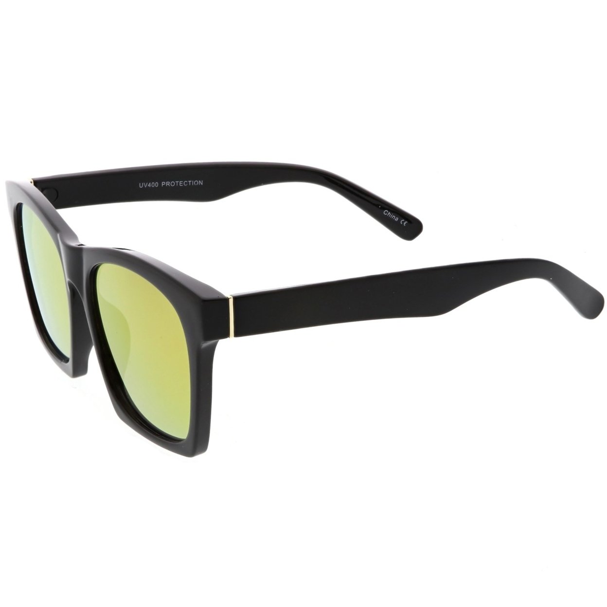 Modern Horn Rimmed Sunglasses Square Color Mirrored Flat Lens 54mm - Black / Blue Mirror