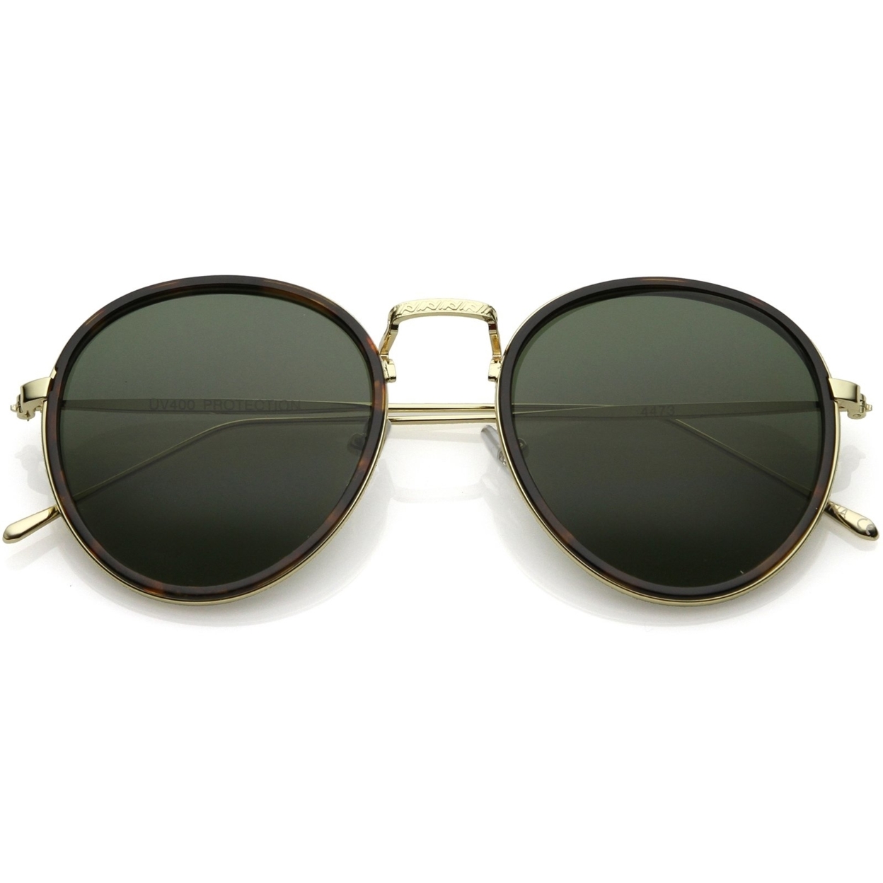 Modern Round Sunglasses Engraved Slim Metal Arms Neutral Color Flat Lens - Black Silver / Smoke