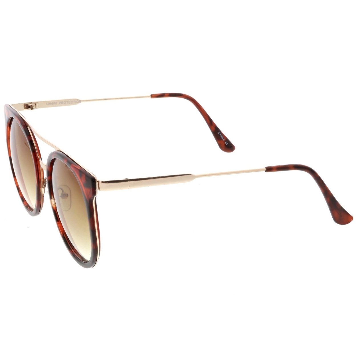 Modern Round Horn Rimmed Sunglasses Sleek Double Nose Bridge 51mm - Black Silver / Lavender