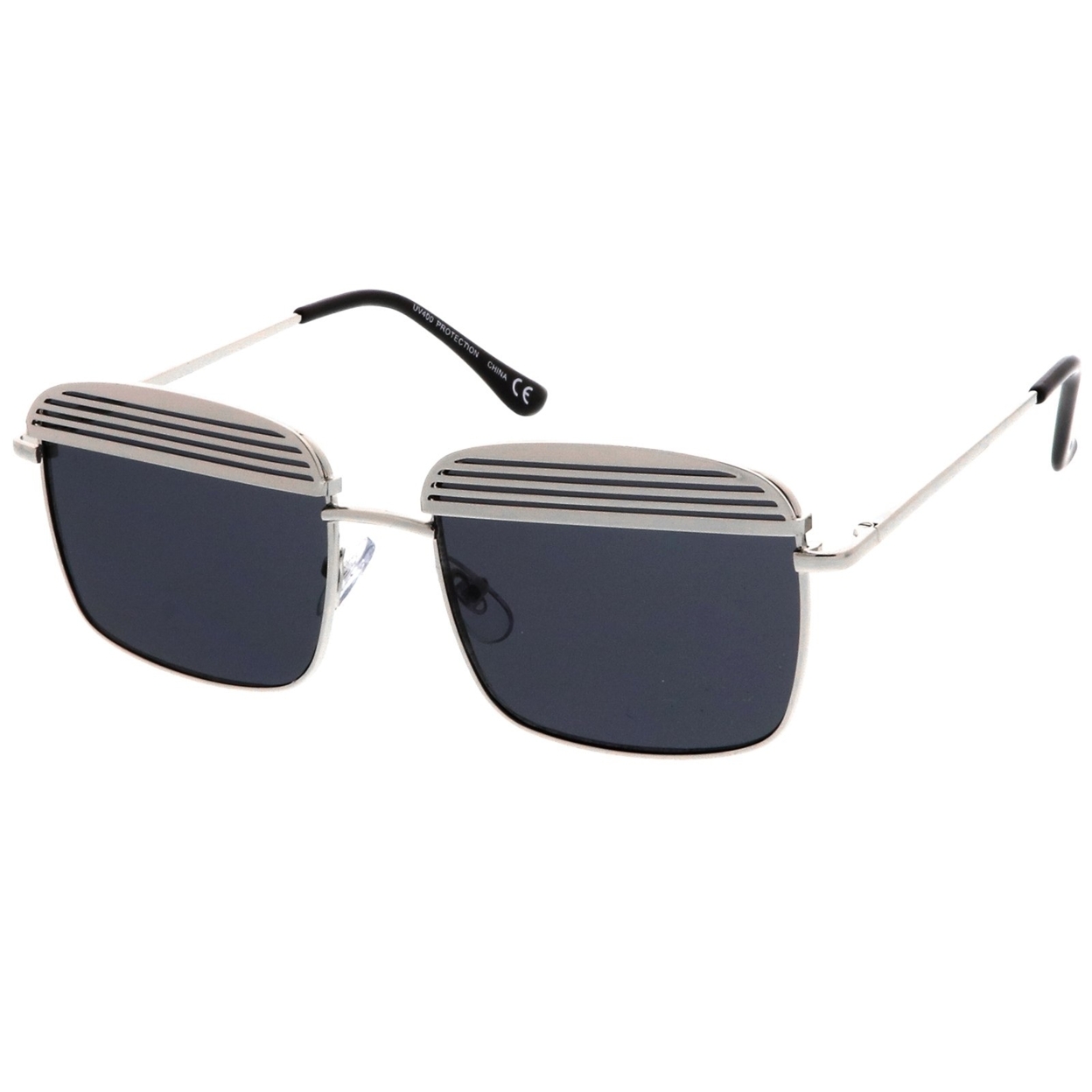 Modern Ultra Slim Arms Metal Cover Super Flat Lens Square Sunglasses 53mm - Matte Black / Smoke
