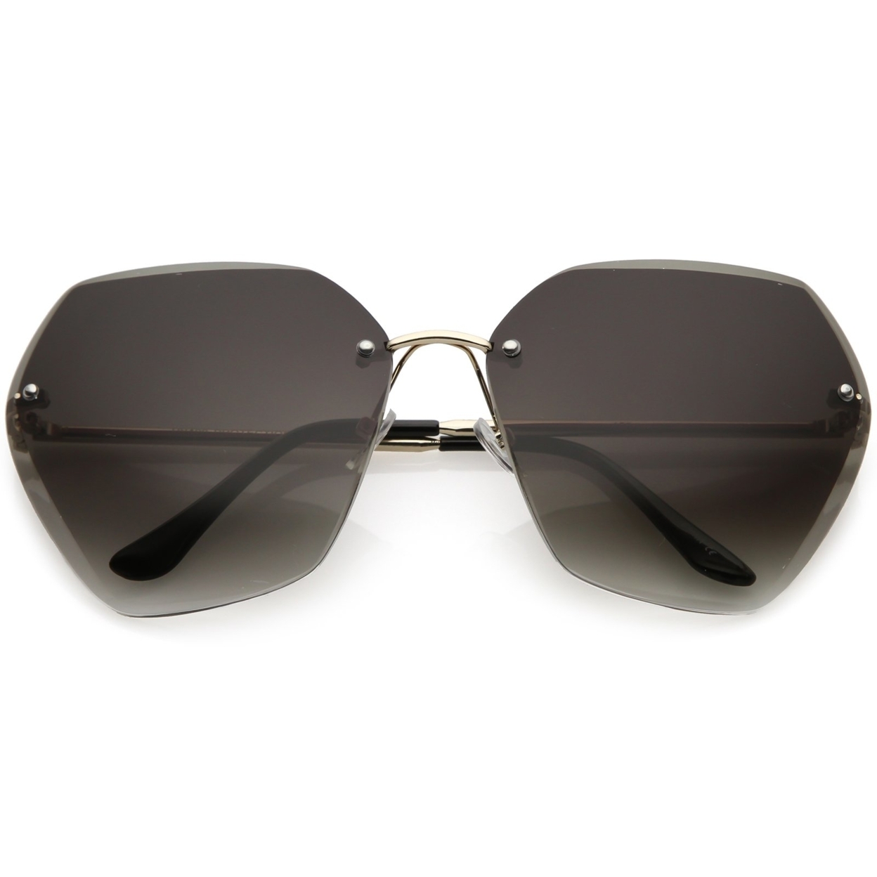 Oversize Rimless Geometric Sunglasses Beveled Gradient Lens 70mm - Gold / Grey Gradient