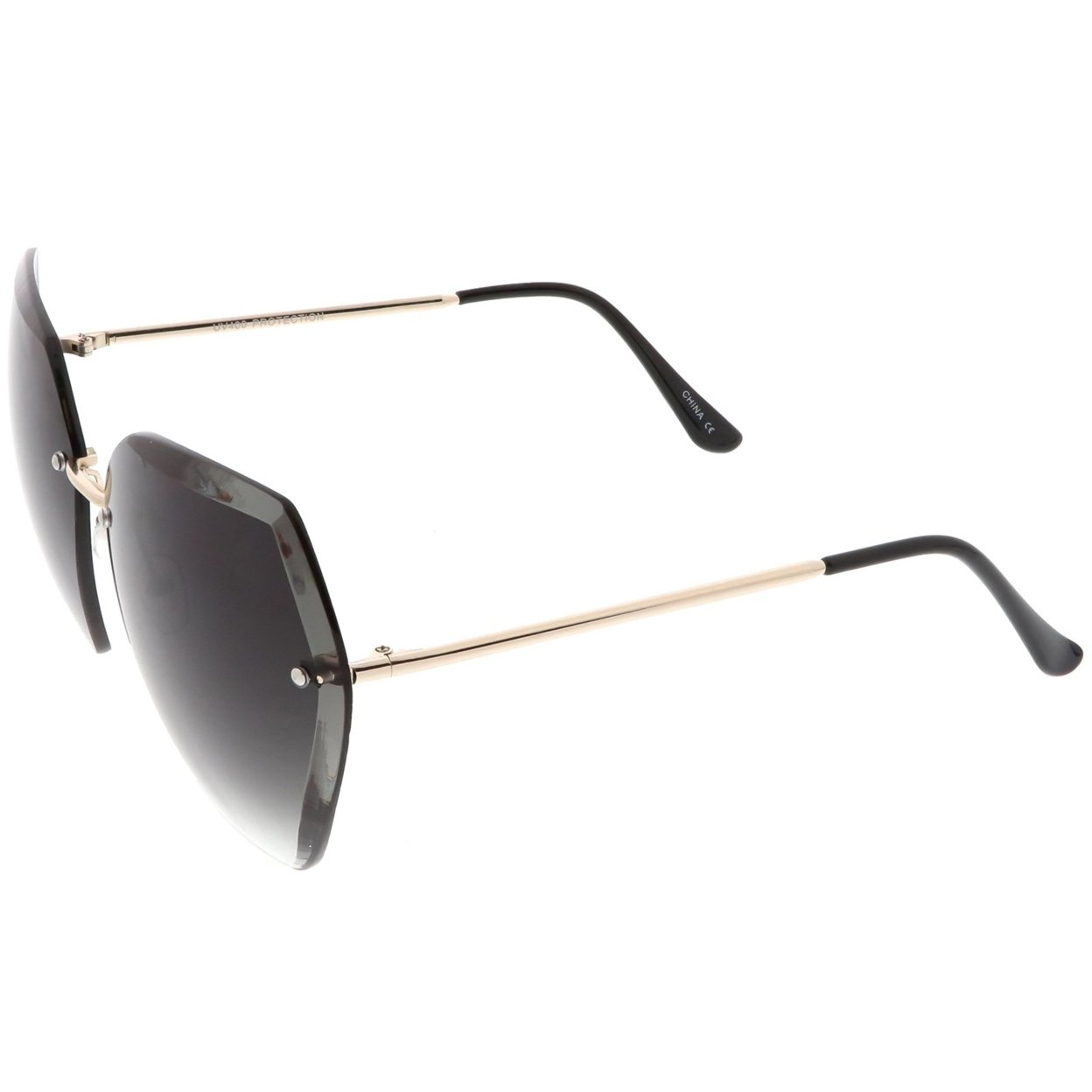 Oversize Rimless Geometric Sunglasses Beveled Gradient Lens 70mm - Silver / Blue Gradient