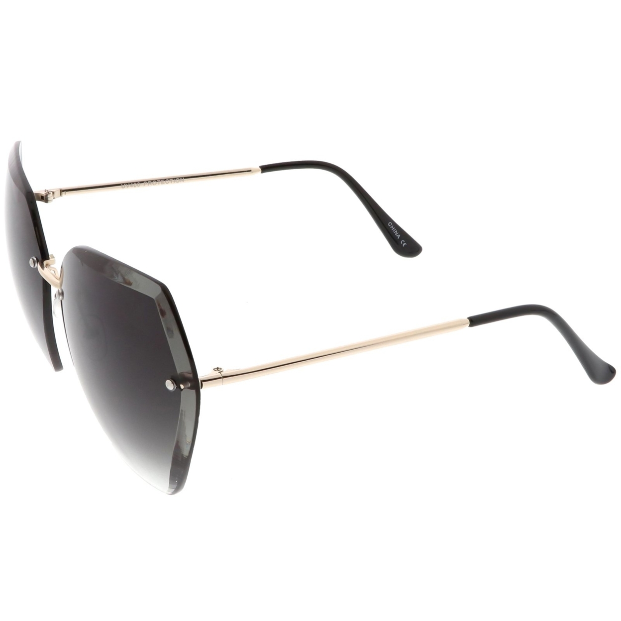 Oversize Rimless Geometric Sunglasses Beveled Gradient Lens 70mm - Gold / Amber