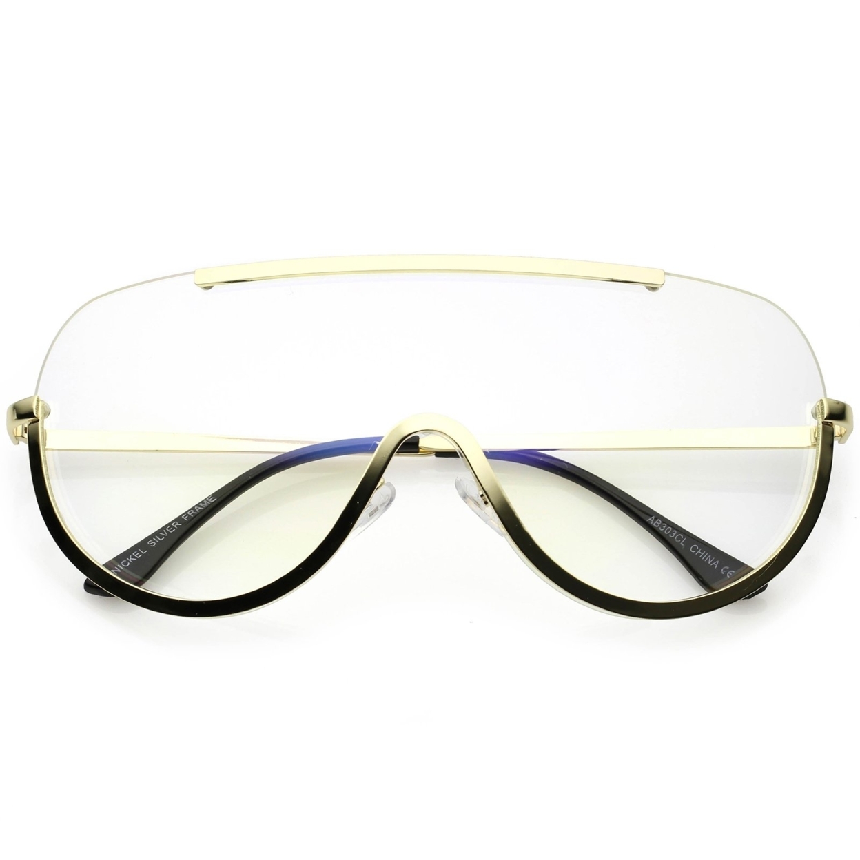 Oversize Semi Rimless Shield Eyeglasses Metal Trim Clear Mono Lens 65mm - Gold / Clear