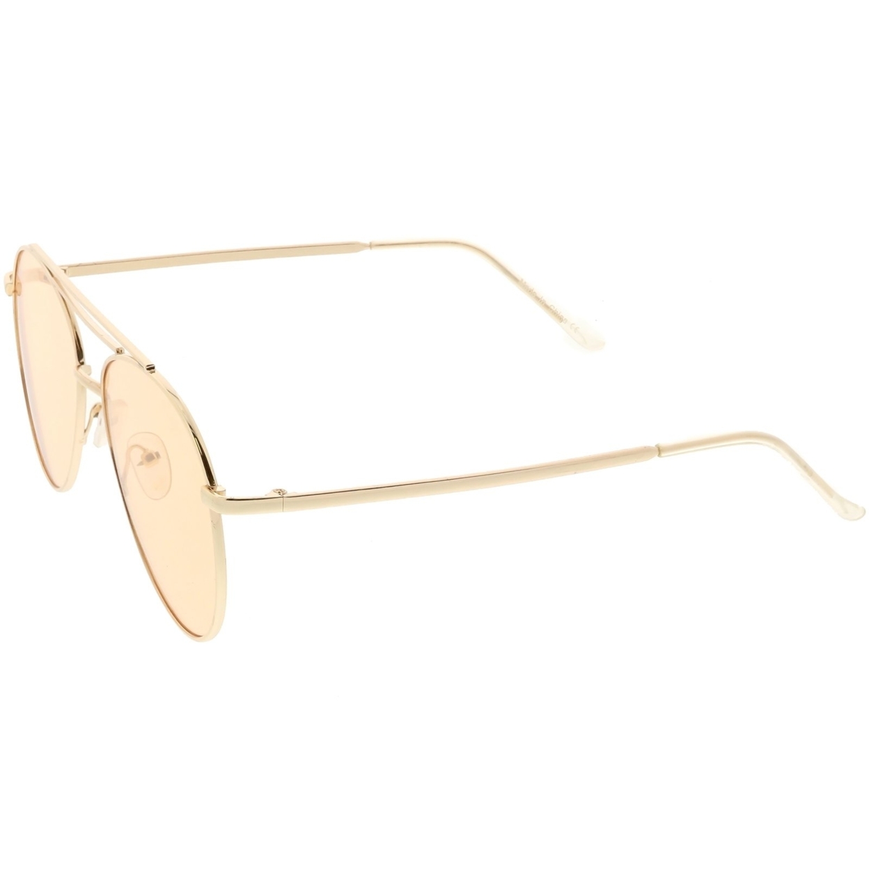 Premium Aviator Sunglasses Double Crossbar Slim Metal Arms Round Flat Lens 55mm - Silver / Blue