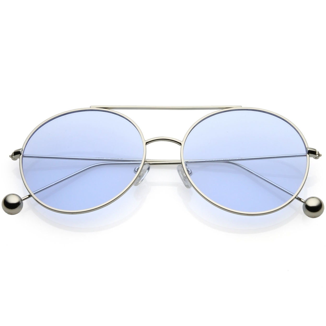 Premium Oversize Round Sunglasses Metal Double Nose Bridge Color Flat Lens 59mm - Black / Light Grey